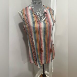 Harve Benard Womens Multicolor Striped Sleeveless Blouse Tasseled Tie Size M.